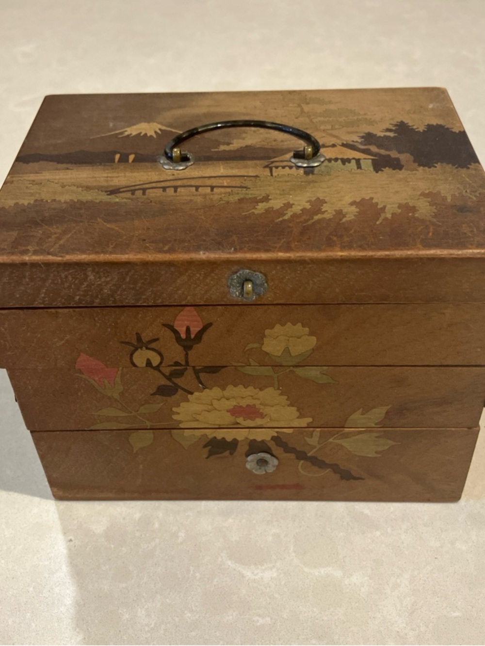 Vintage Floral Japanese Accordion style Wood Box